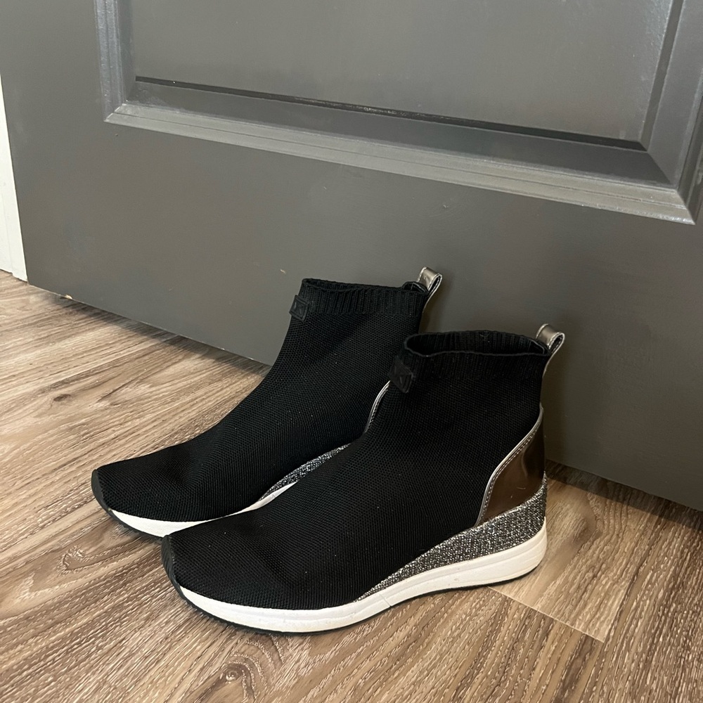 Michael Kors Stylish Black and Silver Sequin Women's Sock Booties